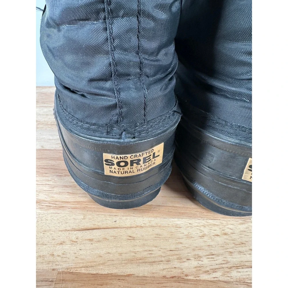 Womens Vintage Sorel Black Snowlion Winter Boots Waterproof Nylon Rubber Size 7 - Picture 7 of 11